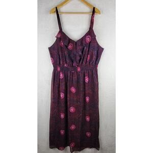 Bohemian Sz 4X Maxi Dress Sleeveless Blue Red Geo Print Lined Adjustable Straps